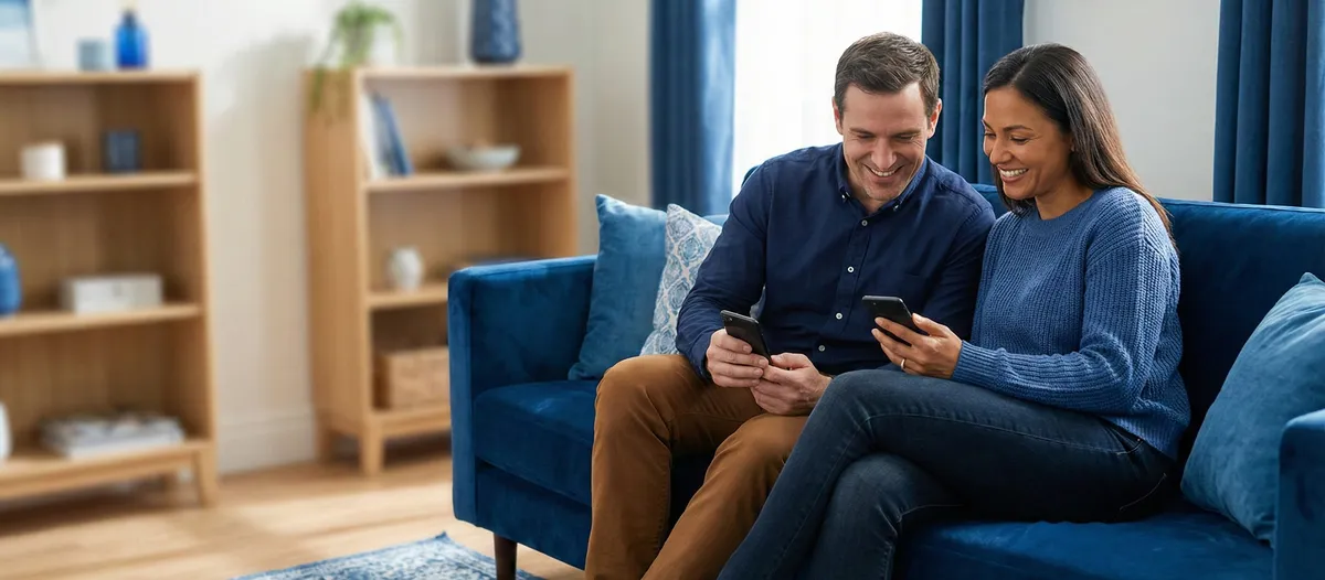 Happy couple reviewing financial options